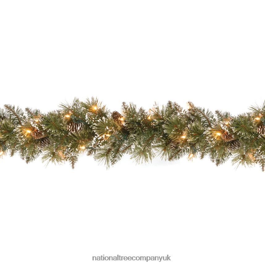 Greenery | National Tree Company 9 ft Glittery Bristle Pine Garland with Clear Lights F2L4F333